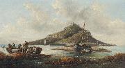 William Tomkins Coastal scene with islet and fishing folk Spain oil painting artist